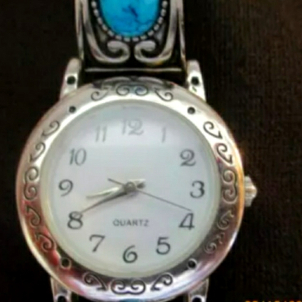 Accutime Vintage Faux Turquoise Silver Designer Watch